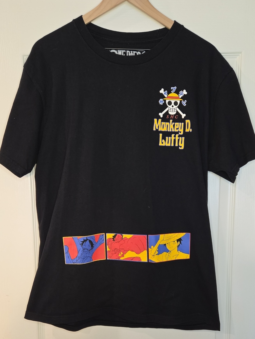 Onepiece Black Monkey D. Luffy Short Sleeve Tee with Multicolor Graphic